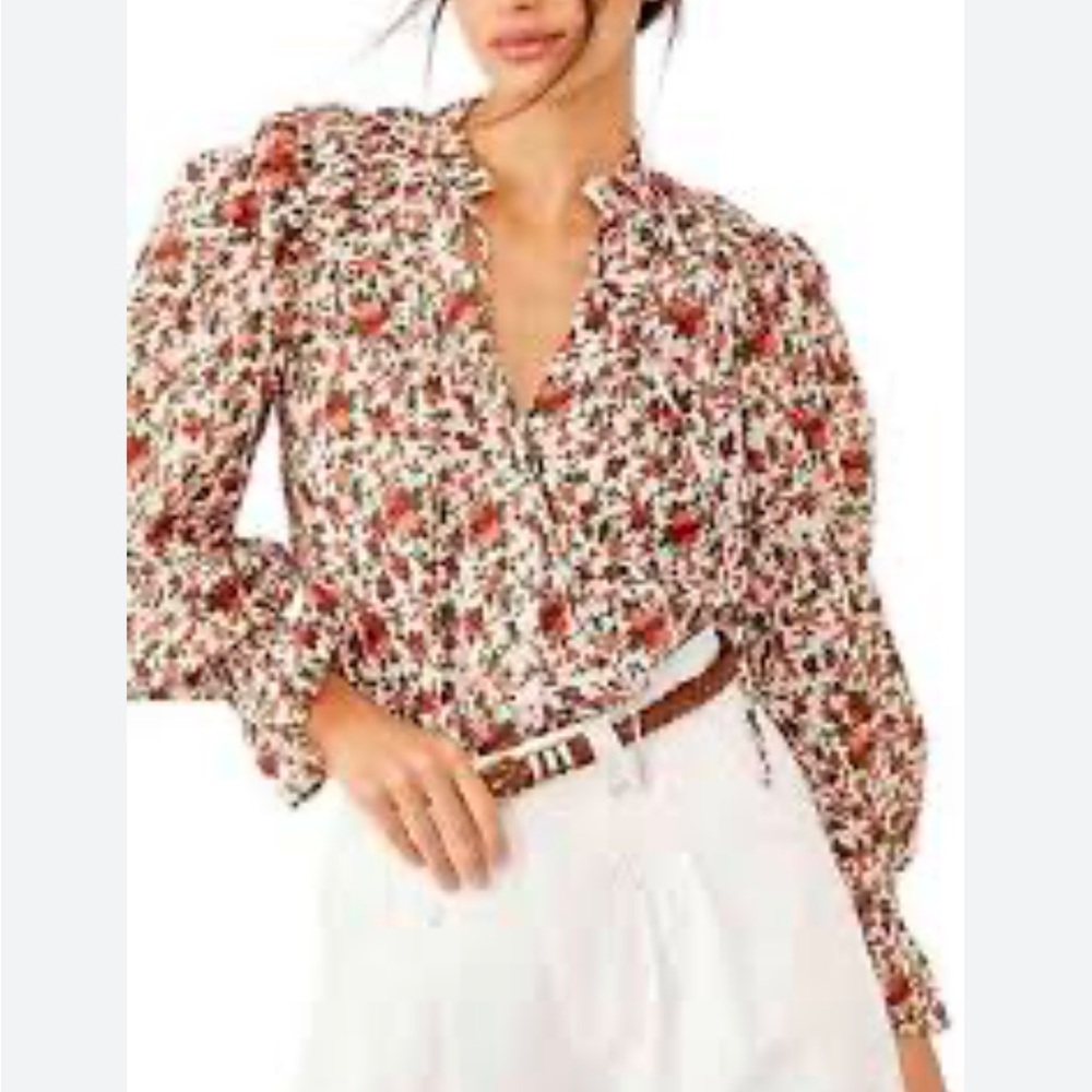 Free People Meant To Be Floral Smocked Boho Puff Sleeve Long Sleeve NWOT - Picture 2 of 11